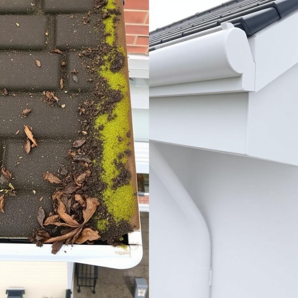 Gutter Clearing — before and after